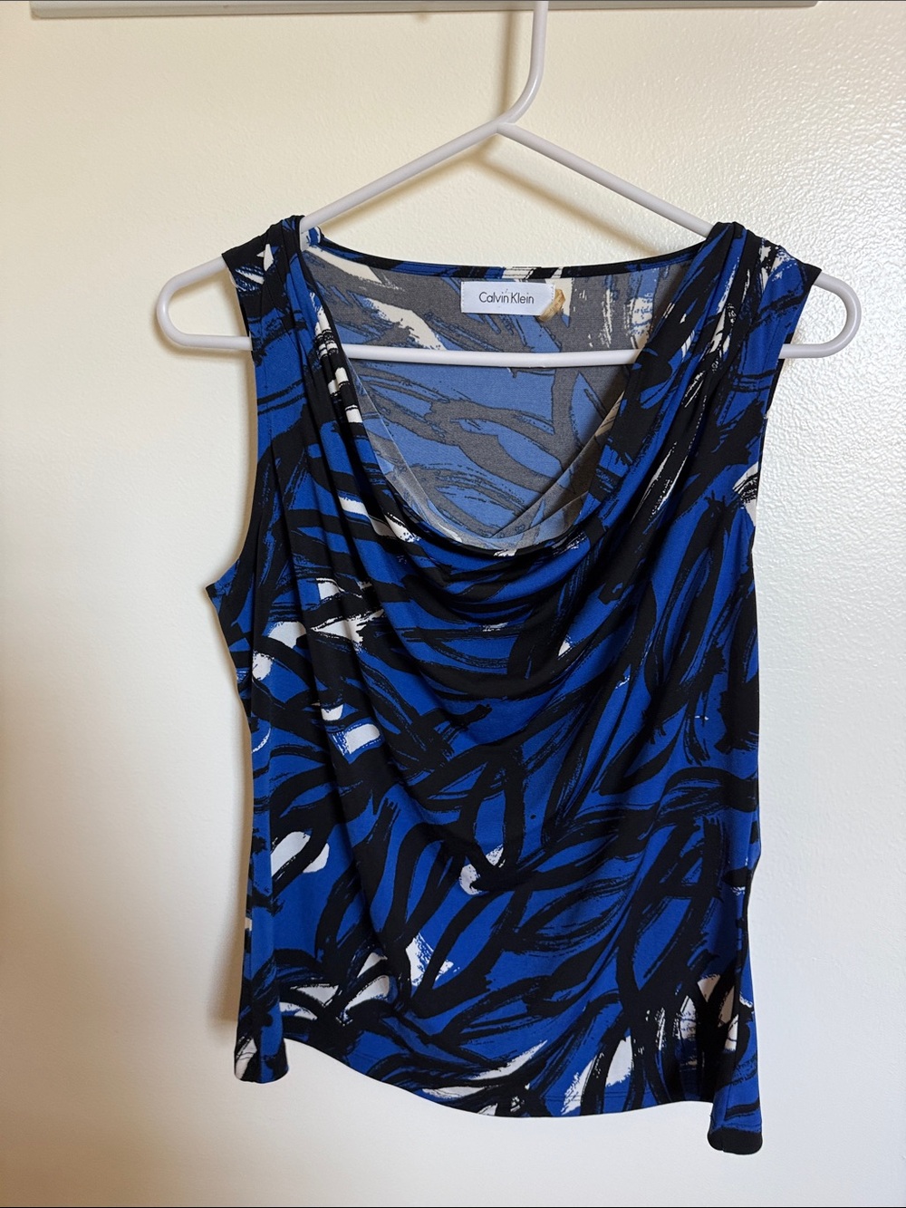 Calvin Klein Blue, Black & White Draped Neck Tank
